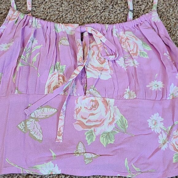 Bp Purple Anna Floral cropped top with tie detailing! - Picture 2 of 3